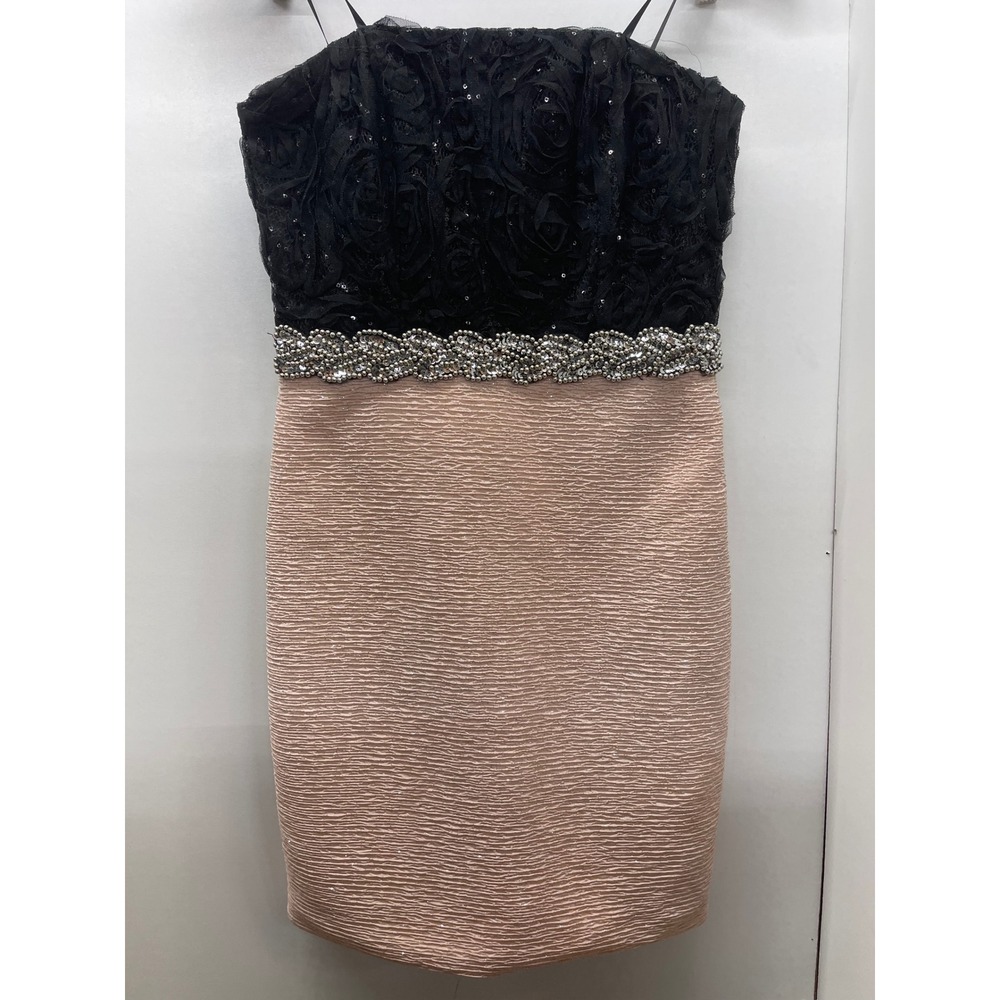 City Triangles Black Champagne Pink Rose Embellished Cocktail Dress Size 7